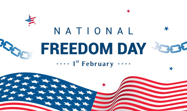 National Freedom Day Vector illustration, USA flag waving with broken chain on white background.