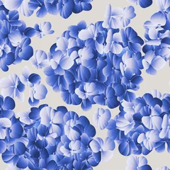 Behangcirkel Seamless pattern, blue hydrangea flower on light grey background © momosama