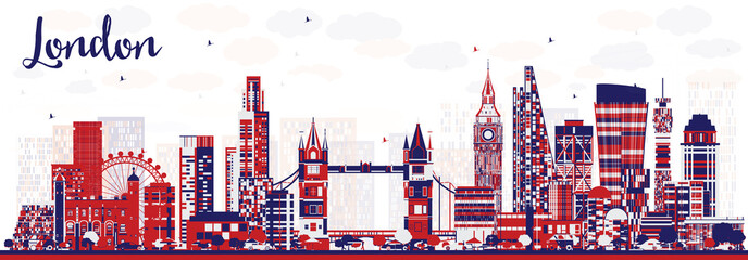 Abstract London England City Skyline with Color Buildings. - obrazy, fototapety, plakaty