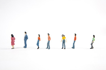 people standing in a line on white background