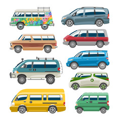 Minivan car vector van auto vehicle family minibus vehicle and automobile banner isolated citycar on white background illustration