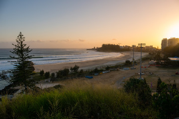 Gold Coast, Queensland/Australia - 18 January 2018: Sunrise views from Kirra Hill towards Snapper Rocks across Coolangatta.
