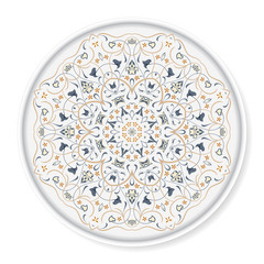 Decorative plate with ornament in Arabic style. Circular ornate pattern. Vector illustration.