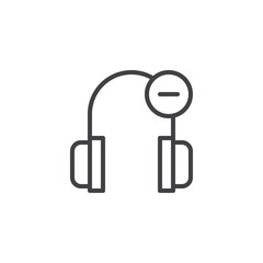 Headphones and minus line icon, outline vector sign, linear style pictogram isolated on white. Symbol, logo illustration. Editable stroke