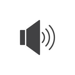 Volume up sound icon vector, filled flat sign, solid pictogram isolated on white. Megaphone speaker symbol, logo illustration.