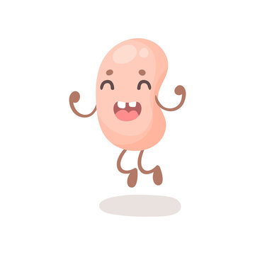 Funny happy soy bean character jumping, cute soybean with human face cartoon vector Illustration