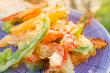  Japanese tempura with fresh vegetables deep fried .Japanese cuisine.