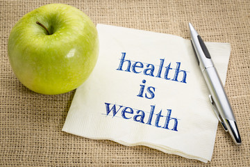 health is wealth text on napkin