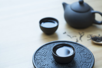 Obraz na płótnie Canvas Black iron Asian tea set 