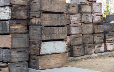 Wooden crates waiting for shipment at market
