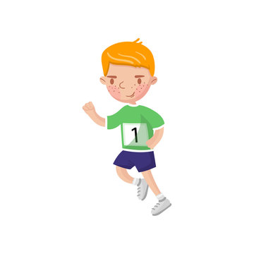 Little boy running, kids physical activity cartoon vector Illustration