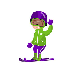Boy on snowboard riding, winter outdoor activity cartoon vector Illustration