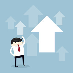 Fototapeta premium Businessman stand with arrow up success concept