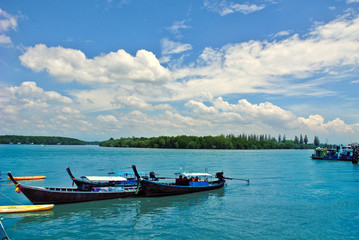 Naklejka na ściany i meble Long tail boats, Tropical beach, Andaman Sea