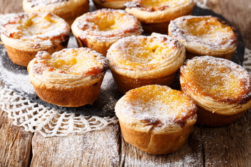 Portuguese pastries Pastel de nata with custard cream close-up. horizontal