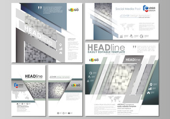 Social media posts set. Business templates. Abstract flat design template, vector layouts in popular formats. Pattern made from squares, gray background in geometrical style. Simple texture.