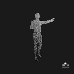 Man pointing his finger. Dotted silhouette of person. Vector illustration.
