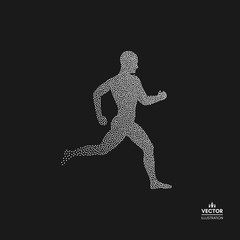 Running man. Design for sport, business, science and technology. Dotted silhouette of person. Vector illustration.