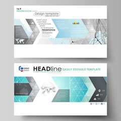 The minimalistic abstract vector illustration of the editable layout of high definition presentation slides design business templates. Futuristic high tech background, dig data technology concept.