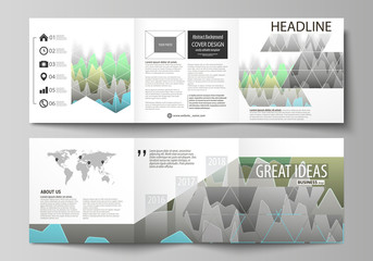 The minimalistic vector illustration of the editable layout. Two modern creative covers design templates for square brochure or flyer. Rows of colored diagram with peaks of different height.