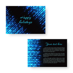 Celebratory cover of the catalog with neon lines of blue light on a black background for a New Year's design