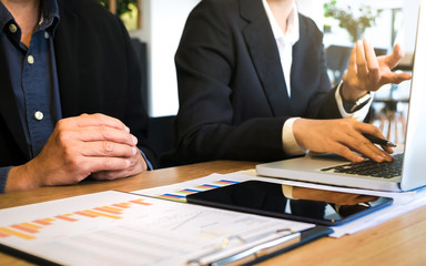 Business ceo executives meeting working with new project.discussion and analysis data, charts and valuation graph.