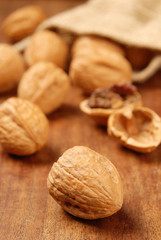 Macro view of  walnuts on the table     
