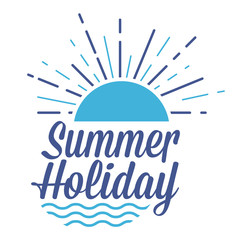 Summer Holiday Sign With Sunset And Waves