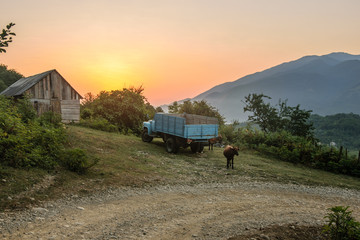 Sunset in Caucasus mountains, Abkhazia