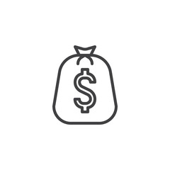 Big Bag of Coins line icon, outline vector sign, linear style pictogram isolated on white. Dollar money bag symbol, logo illustration. Editable stroke