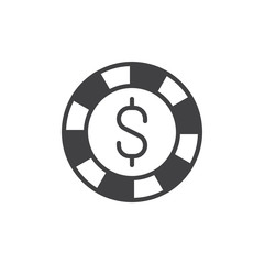 Poker chip icon vector, filled flat sign, solid pictogram isolated on white. Casino gambling  money symbol, logo illustration.