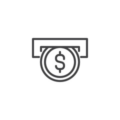 Slot of dollar coins line icon, outline vector sign, linear style pictogram isolated on white. Symbol, logo illustration. Editable stroke