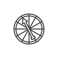 Obraz premium Casino roulette with arrow line icon, outline vector sign, linear style pictogram isolated on white. Symbol, logo illustration. Editable stroke