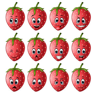 strawberry with different emoticon