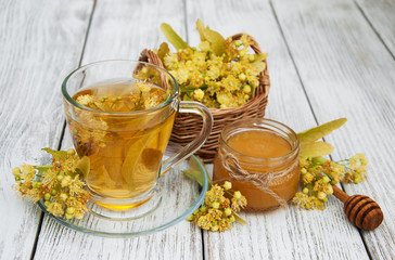 cup of herbal tea with linden flowers