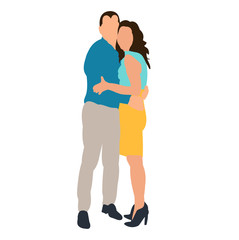 vector, isolated isometric people, guy and girl are hugging