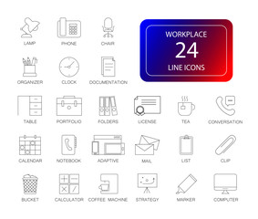 Line icons set. Workplace pack. Vector illustration