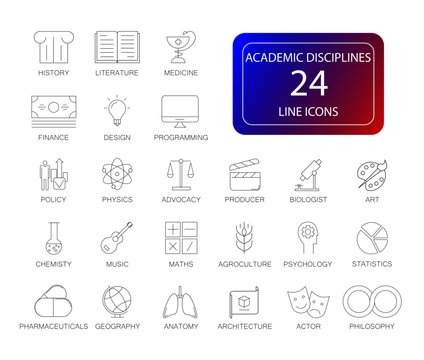 Line icons set. Academic disciplines pack. Vector illustration