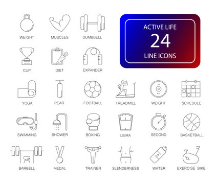 Line icons set. Active Life pack. Vector illustration