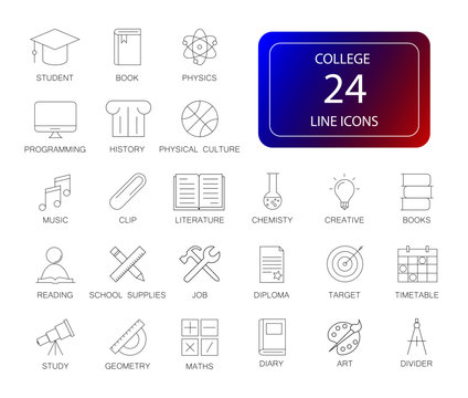 Line icons set. College pack. Vector illustration