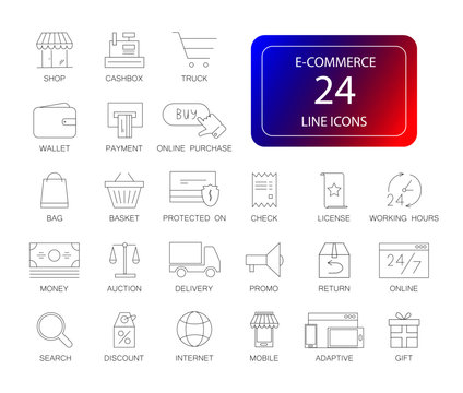 Line icons set. E-commerce pack. Vector illustration