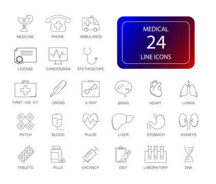 Line icons set. Medical pack. Vector illustration