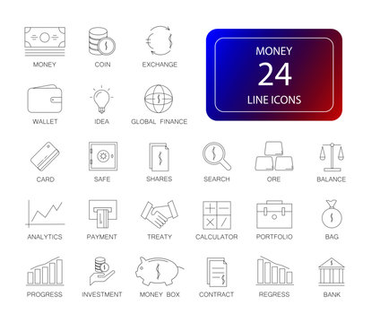 Line icons set. Money pack. Vector illustration