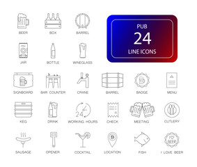 Line icons set. Pub pack. Vector illustration