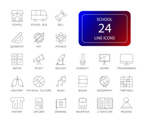 Line icons set. School pack. Vector illustration