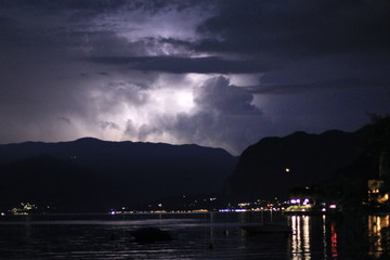Night storm on the lake Como