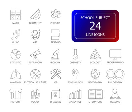 Line icons set. School subject pack. Vector illustration