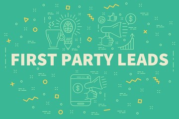 Conceptual business illustration with the words first party leads