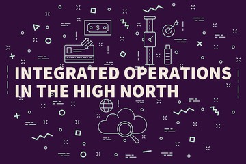 Conceptual business illustration with the words integrated operations in the high north