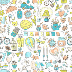 Cute fall in love seamless pattern. Nice romantic elements. Flow